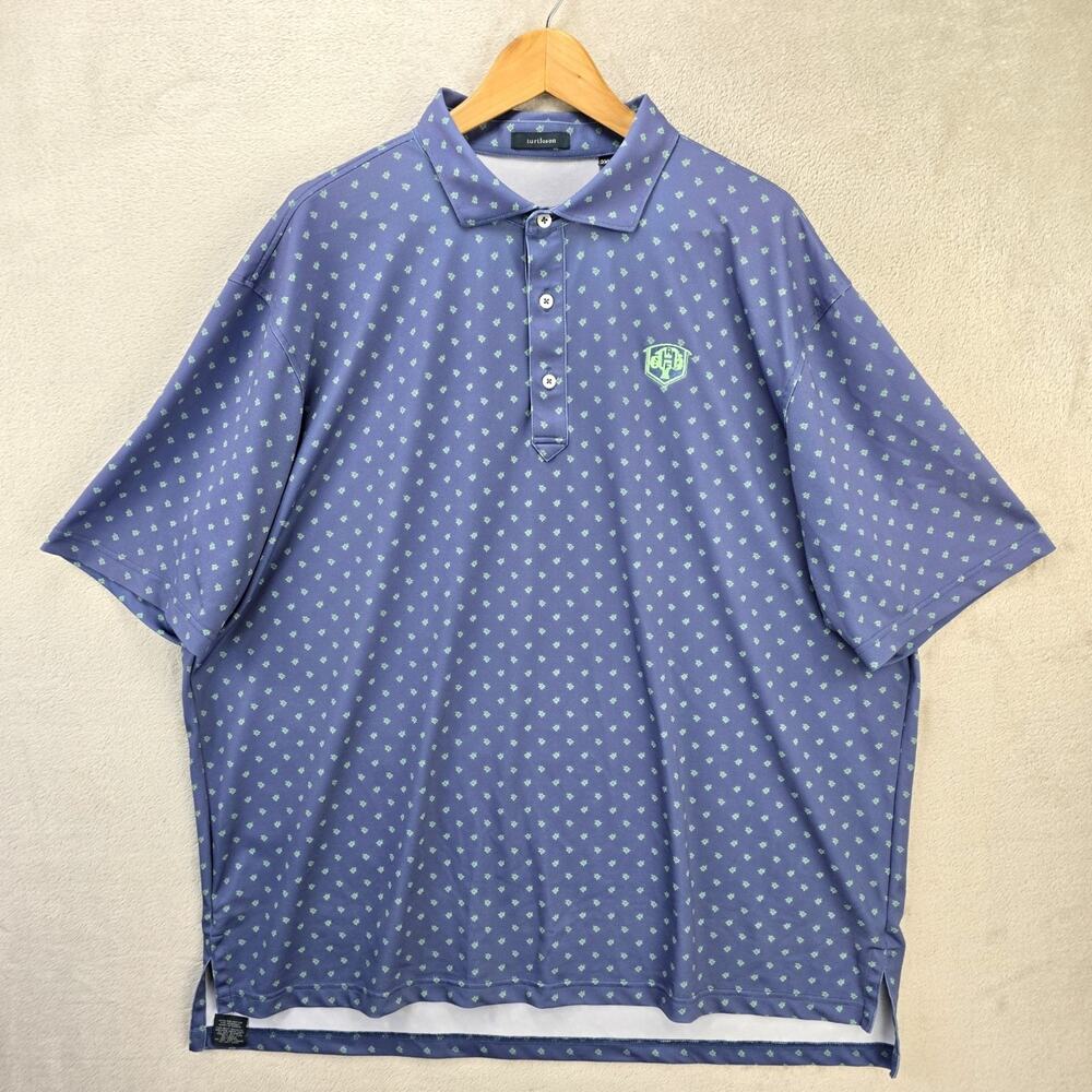 Turtleson Golf Polo‎ Shirt Mens XXL Turtle Blue Green Aop Rich Harvest Farm